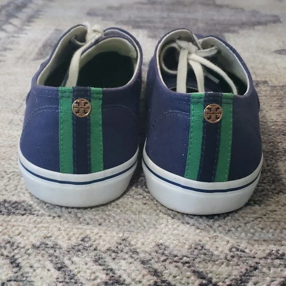 SOLD! Tory Burch Murray Canvas Grosgrain Navy/Green Women's - Picture 3 of 10